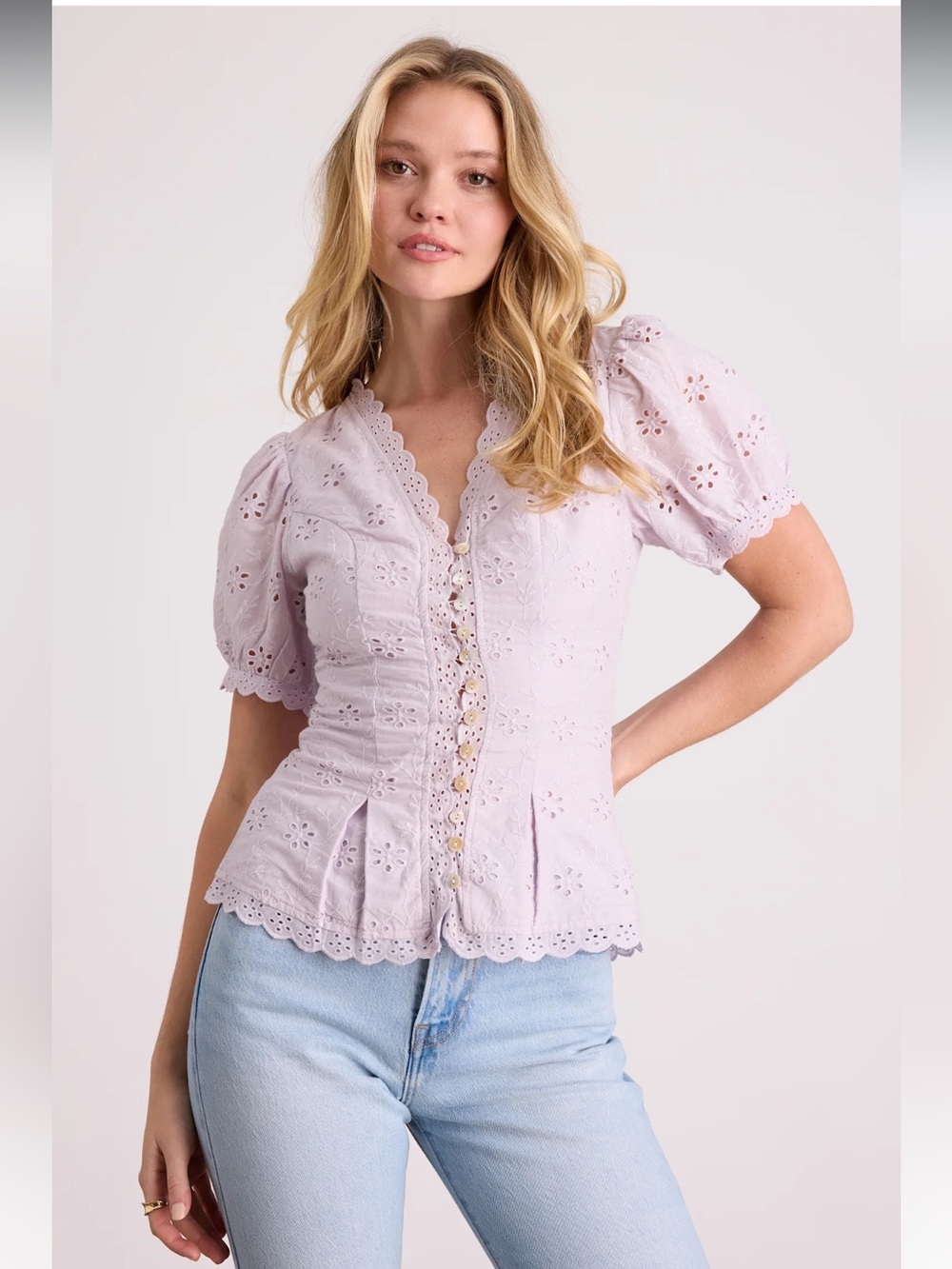 Lulus Briar Lavender Eyelet Embroidered Button-Front Top Size XS